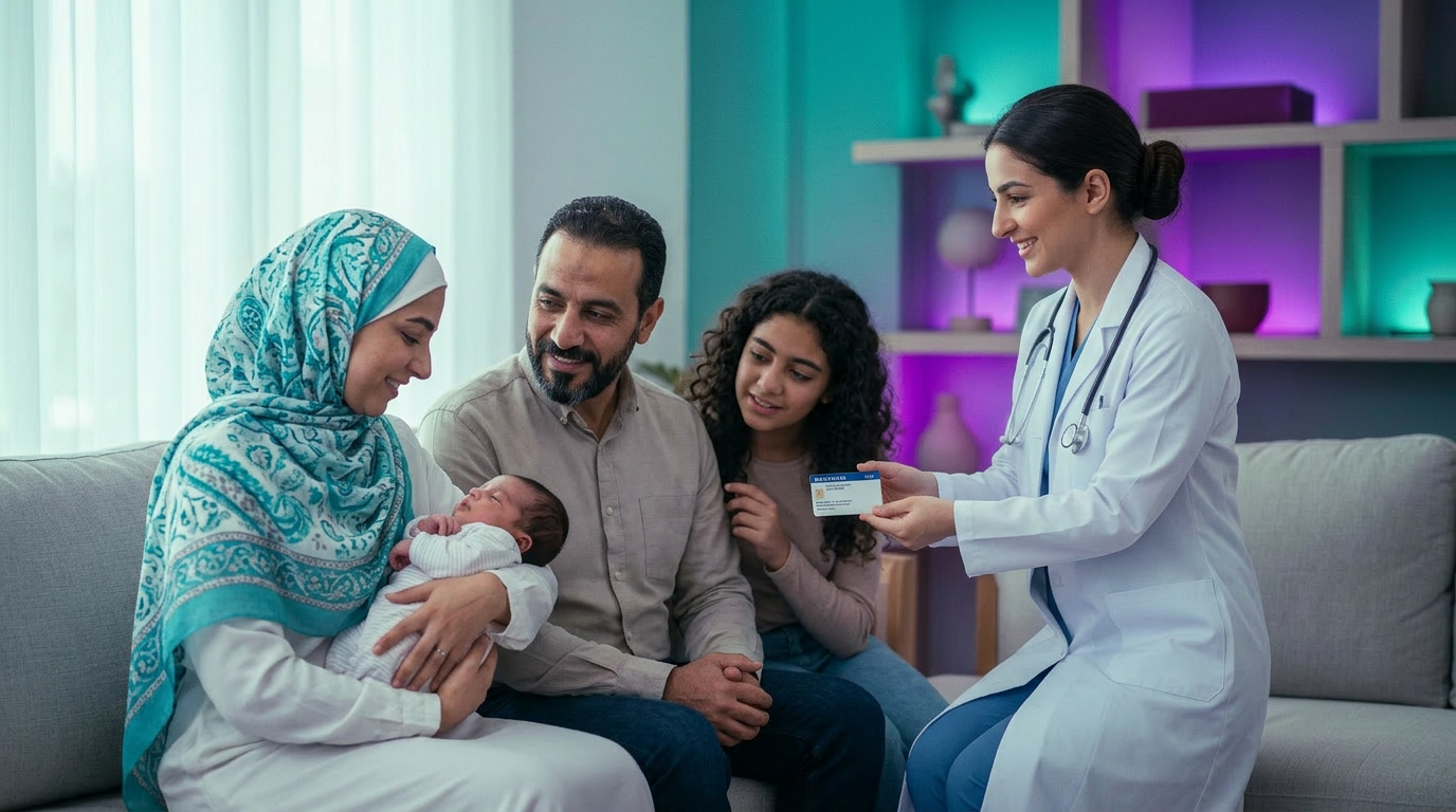 Family with newborn supported by a doctor at home