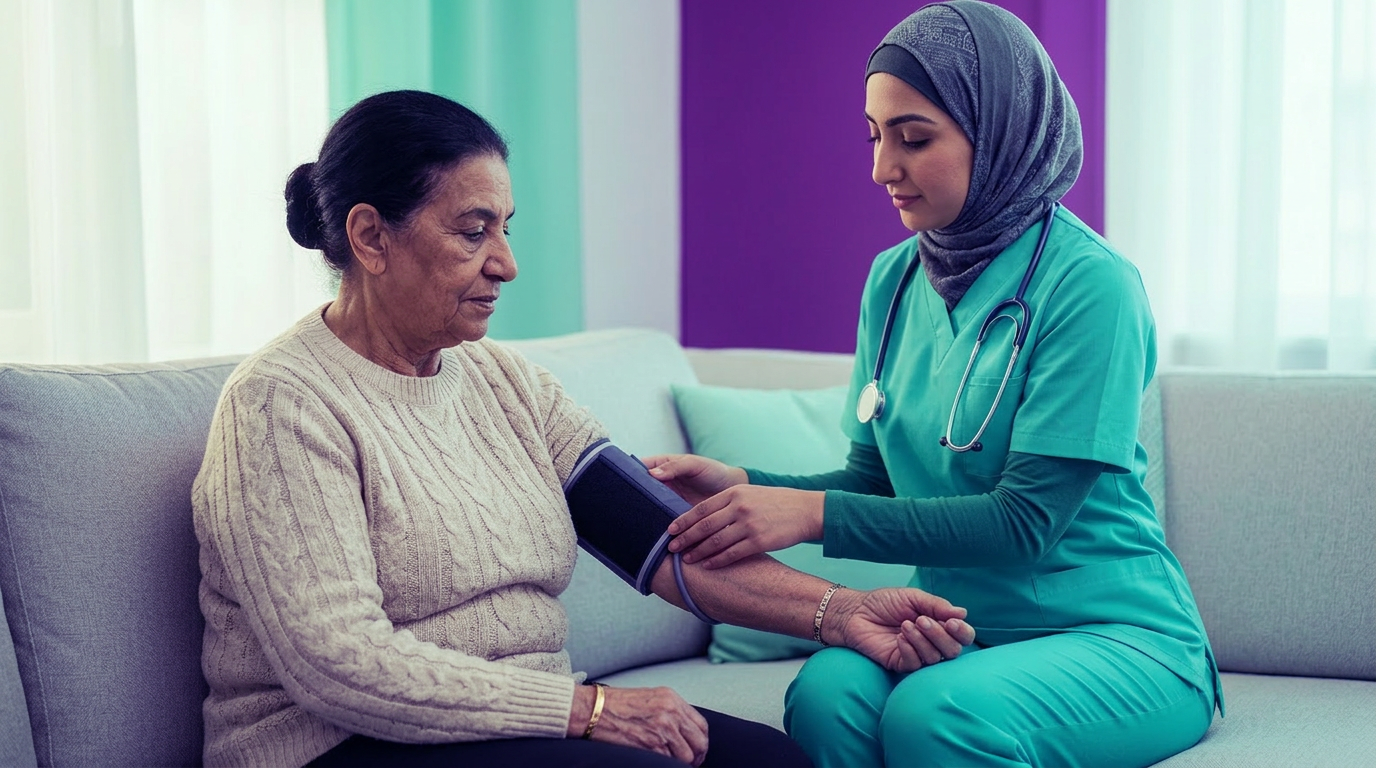Hospitalia nurse caring for an elderly patient at home